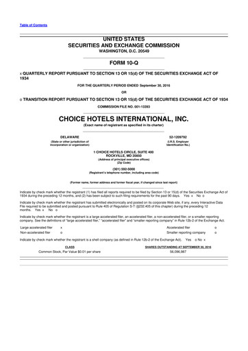 Miniature Choice Hotels International 10-Q Rapport trimestriel 2016 