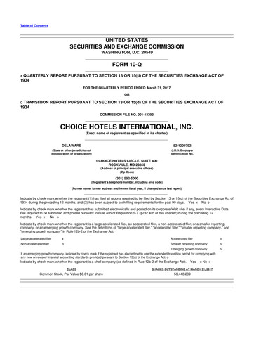 Miniature Choice Hotels International 10-Q Rapport trimestriel 2017 