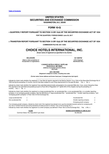 Miniature Choice Hotels International 10-Q Rapport trimestriel 2017 