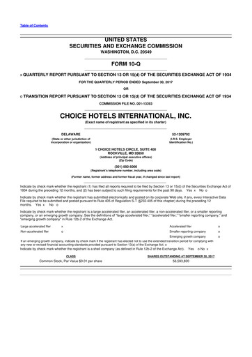 Miniature Choice Hotels International 10-Q Rapport trimestriel 2017 