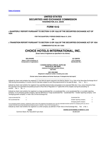 Miniature Choice Hotels International 10-Q Rapport trimestriel 2018 