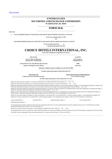 Thumbnail Choice Hotels International 10-K Annual Report 2018