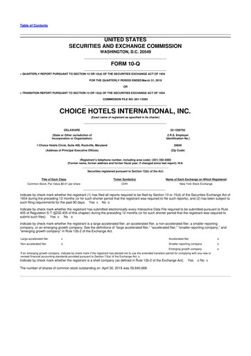 Miniature Choice Hotels International 10-Q Rapport trimestriel 2019 
