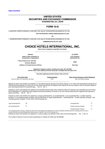 Miniature Choice Hotels International 10-Q Rapport trimestriel 2020 