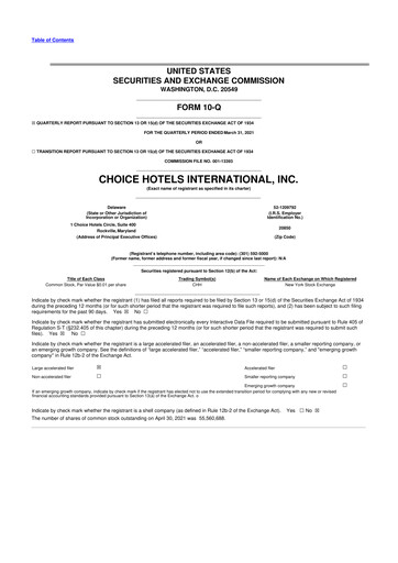 Miniature Choice Hotels International 10-Q Rapport trimestriel 2021 