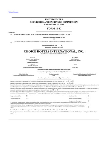 Thumbnail Choice Hotels International 10-K Annual Report 2021