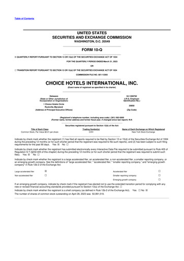 Miniature Choice Hotels International 10-Q Rapport trimestriel 2023 