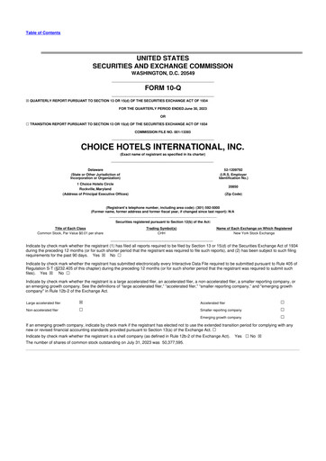 Miniature Choice Hotels International 10-Q Rapport trimestriel 2023 