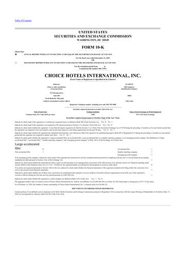 Thumbnail Choice Hotels International 10-K Annual Report 2023