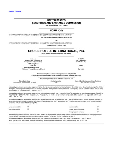 Miniature Choice Hotels International 10-Q Rapport trimestriel 2024 
