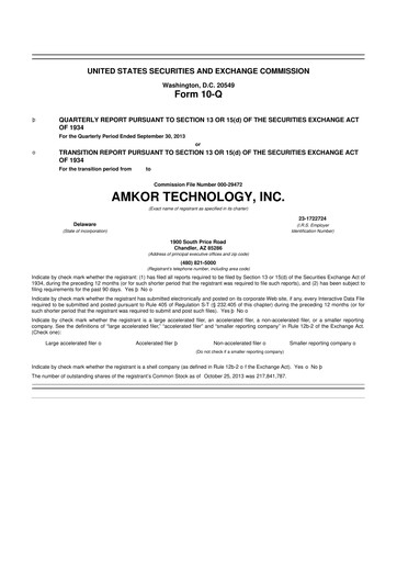 Vorschaubild Amkor Technology
 10-Q Quartalsbericht 2013 