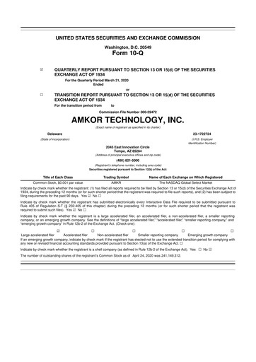 Vorschaubild Amkor Technology
 10-Q Quartalsbericht 2020 