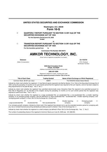 Vorschaubild Amkor Technology
 10-Q Quartalsbericht 2020 
