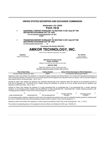 Vorschaubild Amkor Technology
 10-Q Quartalsbericht 2021 