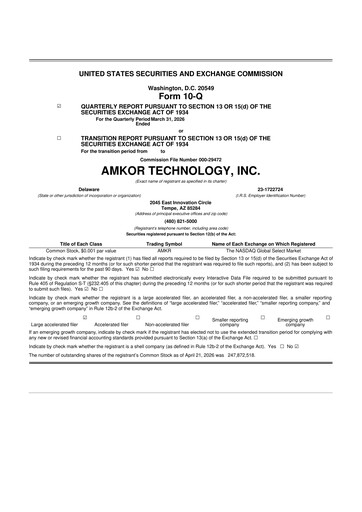 Thumbnail Amkor Technology
 10-Q Quarterly Report FY 
