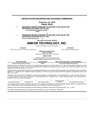 Thumbnail Amkor Technology
 10-Q Quarterly Report FY2026 