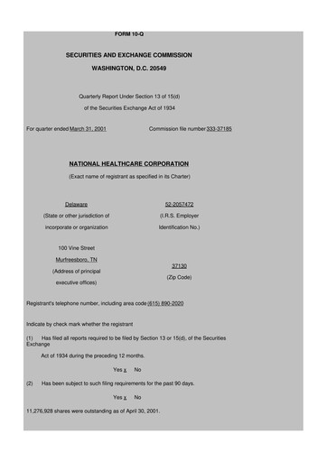 Thumbnail National Healthcare
 10-Q Quarterly Report FY 