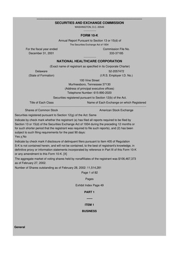 Thumbnail National Healthcare
 10-K Annual Report 2001