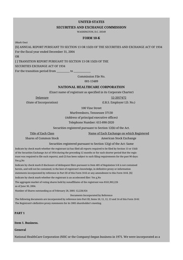 Thumbnail National Healthcare
 10-K Annual Report 