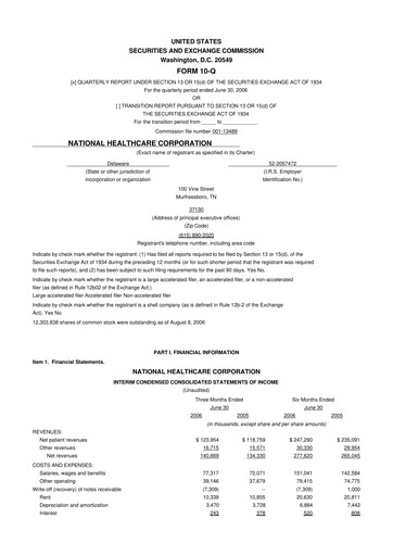Thumbnail National Healthcare
 10-Q Quarterly Report FY 