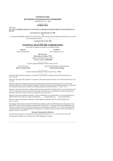 Thumbnail National Healthcare
 10-K Annual Report 