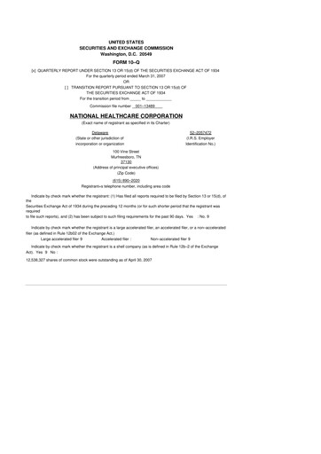 Thumbnail National Healthcare
 10-Q Quarterly Report FY 