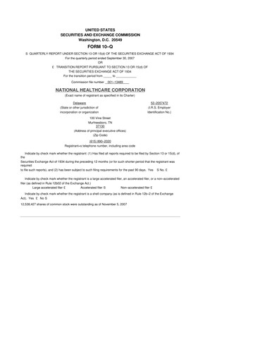Thumbnail National Healthcare
 10-Q Quarterly Report FY 