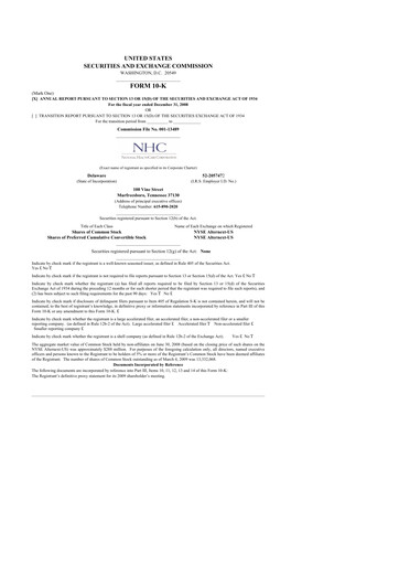 Thumbnail National Healthcare
 10-K Annual Report 