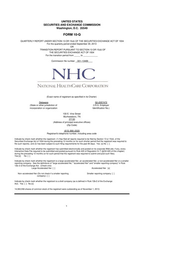 Thumbnail National Healthcare
 10-Q Quarterly Report FY2013 