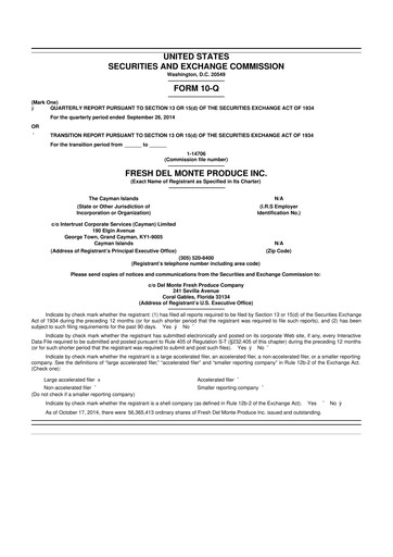 Thumbnail Fresh Del Monte Produce
 10-Q Quarterly Report FY2014 
