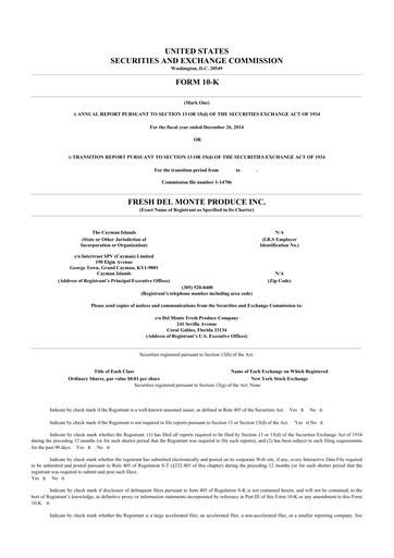 Thumbnail Fresh Del Monte Produce
 10-K Annual Report 2014