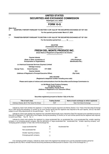 Thumbnail Fresh Del Monte Produce
 10-Q Quarterly Report FY2020 