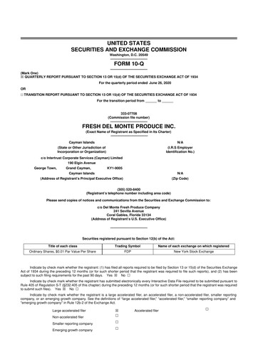 Thumbnail Fresh Del Monte Produce
 10-Q Quarterly Report FY2020 