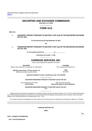 Thumbnail Carriage Services 10-Q Quarterly Report FY 