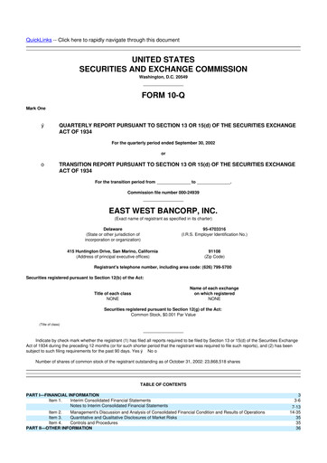 Vorschaubild East West Bancorp
 10-Q Quartalsbericht  