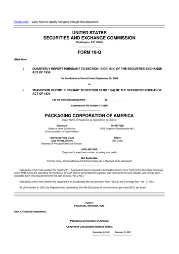 Vorschaubild Packaging Corporation of America
 10-Q Quartalsbericht  