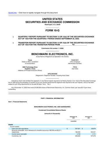 Thumbnail Benchmark Electronics
 10-Q Quarterly Report FY 