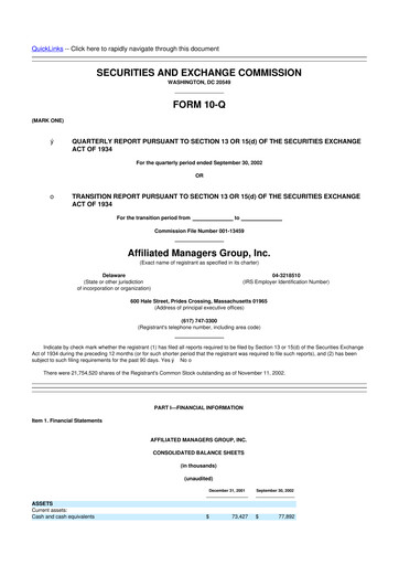 Miniature Affiliated Managers Group 10-Q Rapport trimestriel  