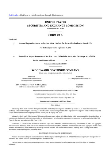 Thumbnail Woodward 10-K Annual Report 