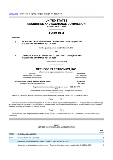 Miniature Methode Electronics
 10-Q Rapport trimestriel  