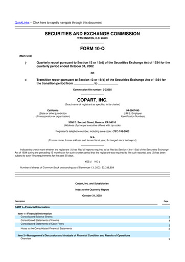 Miniature Copart
 10-Q Rapport trimestriel  