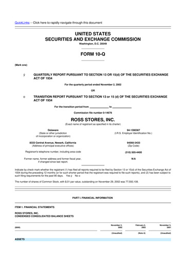 Thumbnail Ross Stores 10-Q Quarterly Report FY 
