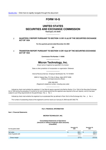 Thumbnail Micron Technology 10-Q Quarterly Report FY 