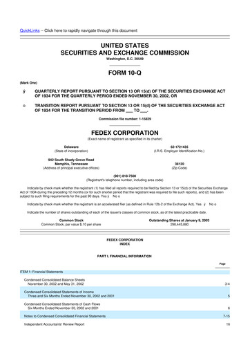 Thumbnail FedEx 10-Q Quarterly Report FY 
