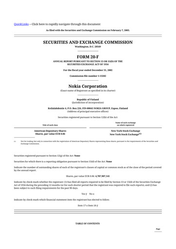 Miniature Nokia 20-F Rapport annuel 