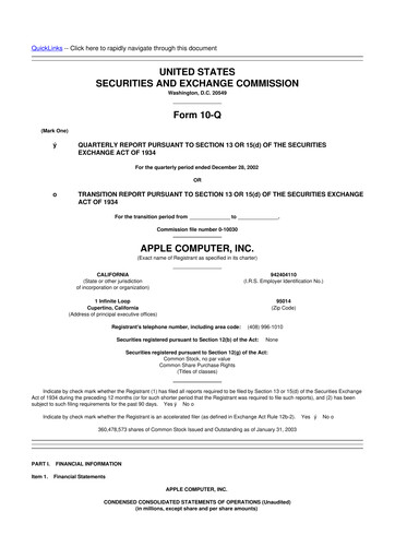 Miniature Apple 10-Q Rapport trimestriel  