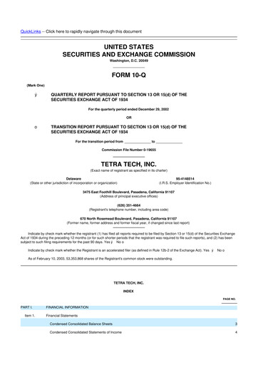 Thumbnail Tetra Tech
 10-Q Quarterly Report FY 