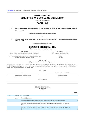Thumbnail Beazer Homes USA
 10-Q Quarterly Report FY 