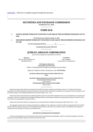 Thumbnail Jetblue Airways
 10-K Annual Report 