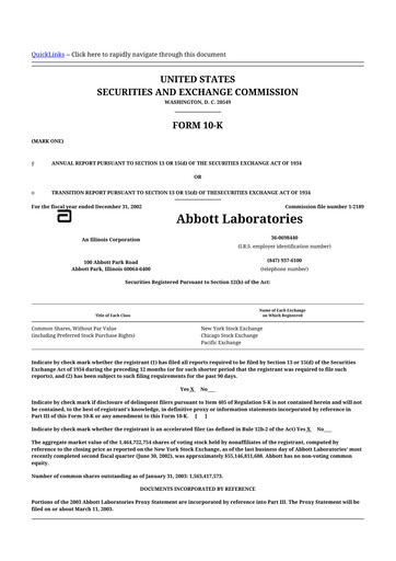Thumbnail Abbott Laboratories 10-K Annual Report 